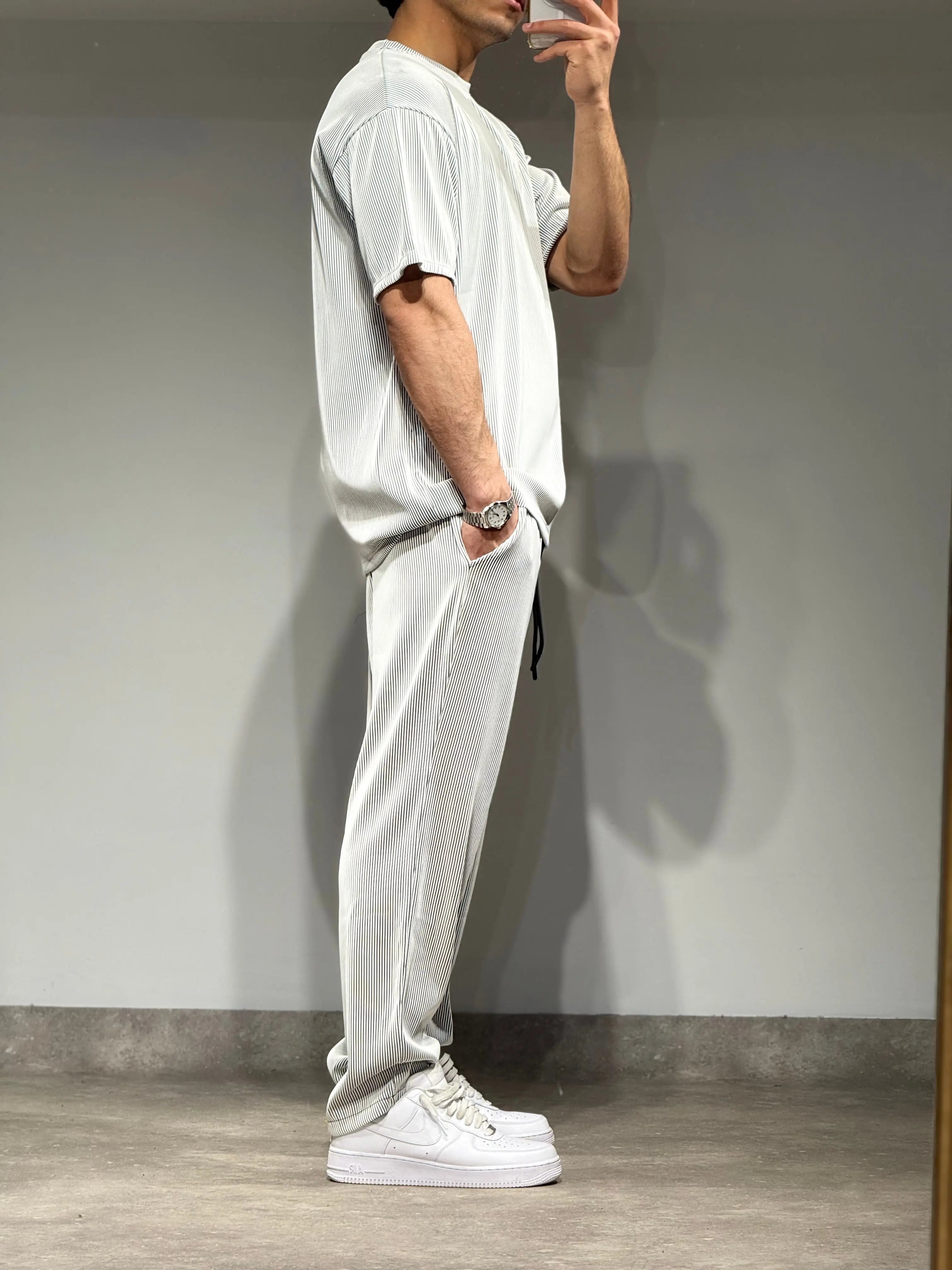 Ensemble Plissé Tee Shirt et Pantalon Blanc bonhomme