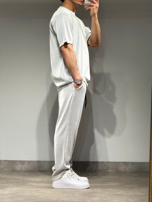 Ensemble Plissé Tee Shirt et Pantalon Blanc