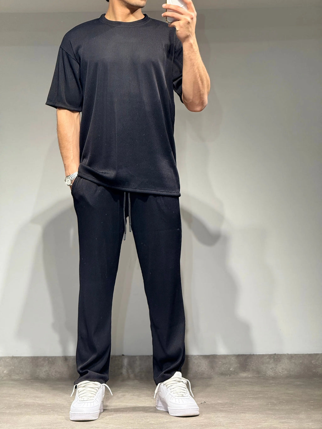 Ensemble Plissé Tee Shirt et Pantalon Noir bonhomme