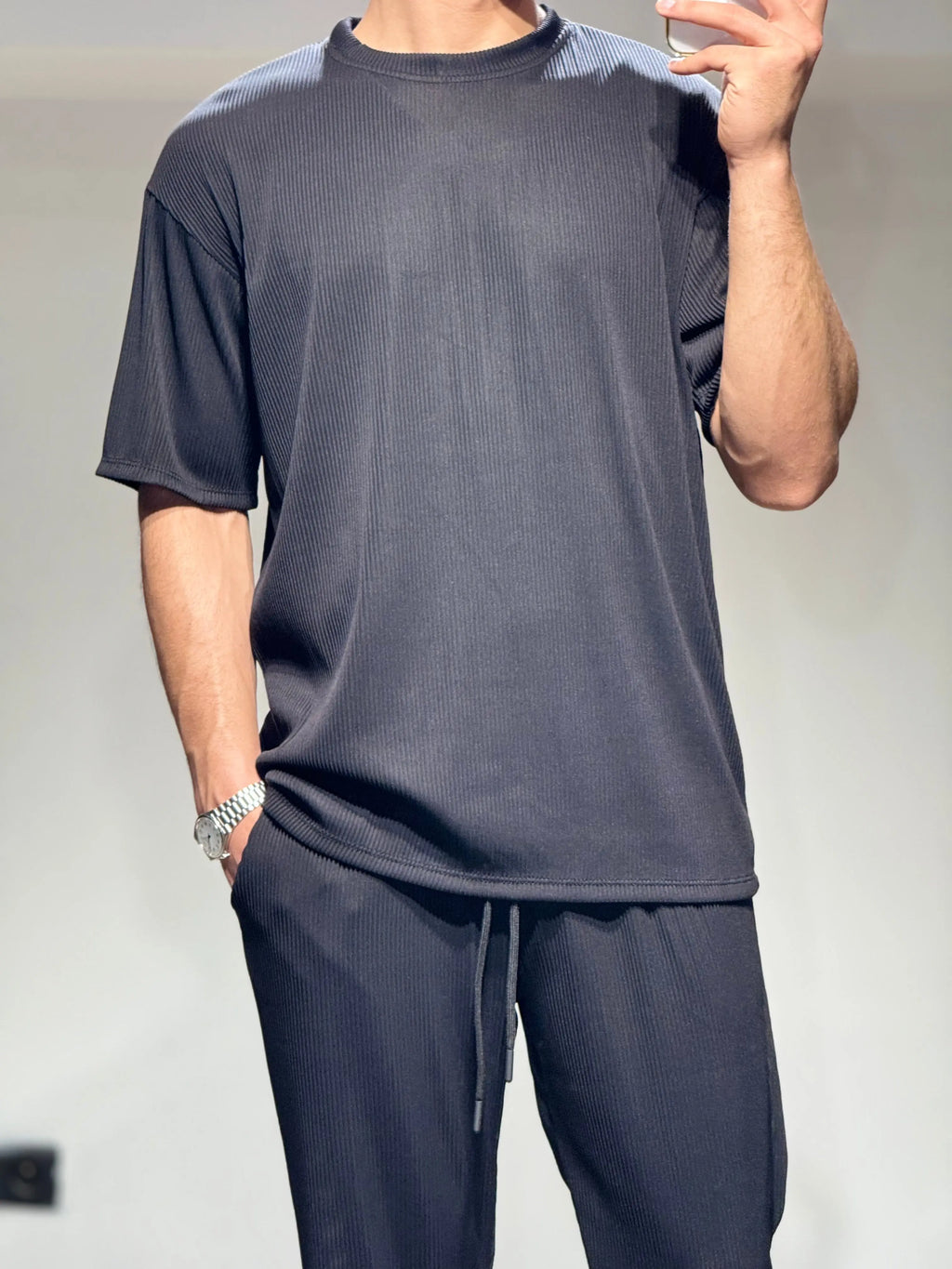 Ensemble Plissé Tee Shirt et Pantalon Noir bonhomme