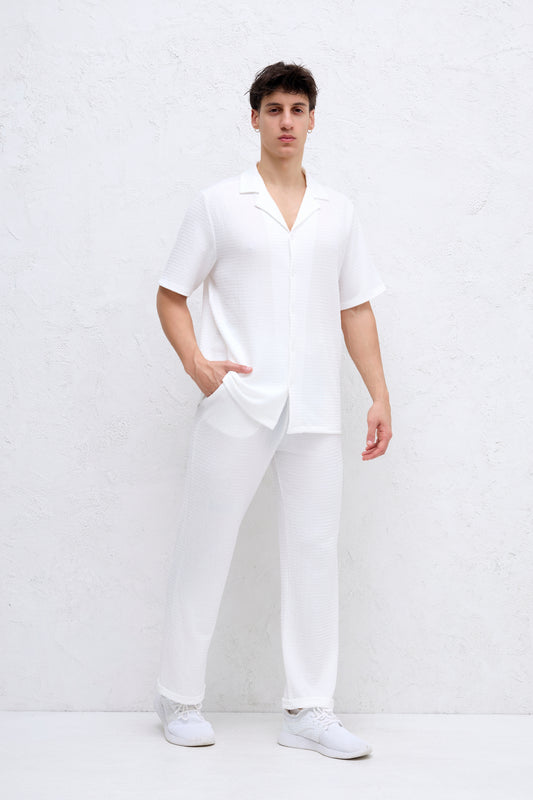 Ensemble Blanc Chemise et Pantalon Gauffré