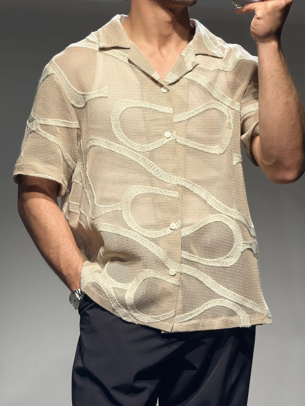 Chemise Crochet Beige bonhomme