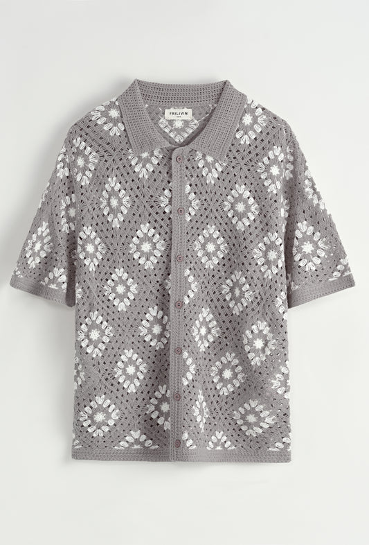 Chemise Crochet Gris à Motifs