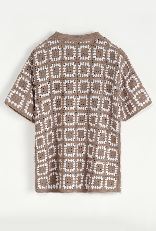 Chemise Crochet Camel à Motifs