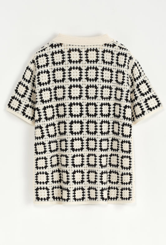 Chemise Crochet Beige à Motifs