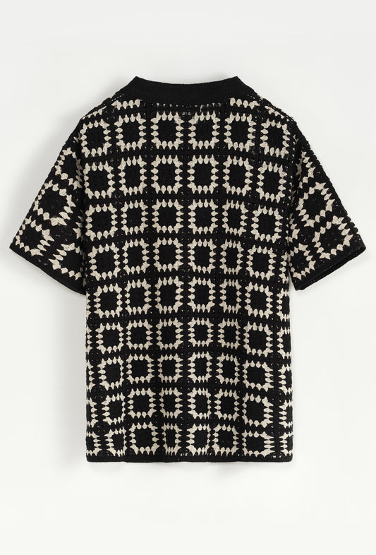 Chemise Crochet Noir à Motifs
