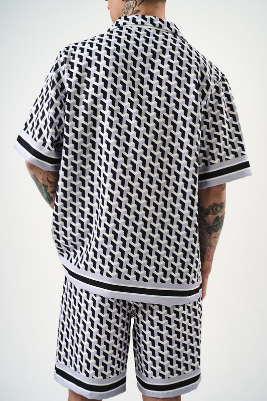 Ensemble Chemise et Short Motifs Blanc Noir