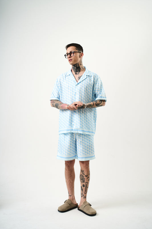 Ensemble Chemise et Short Motifs Blanc Ciel
