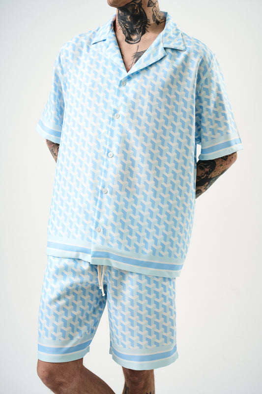 Ensemble Chemise et Short Motifs Blanc Ciel