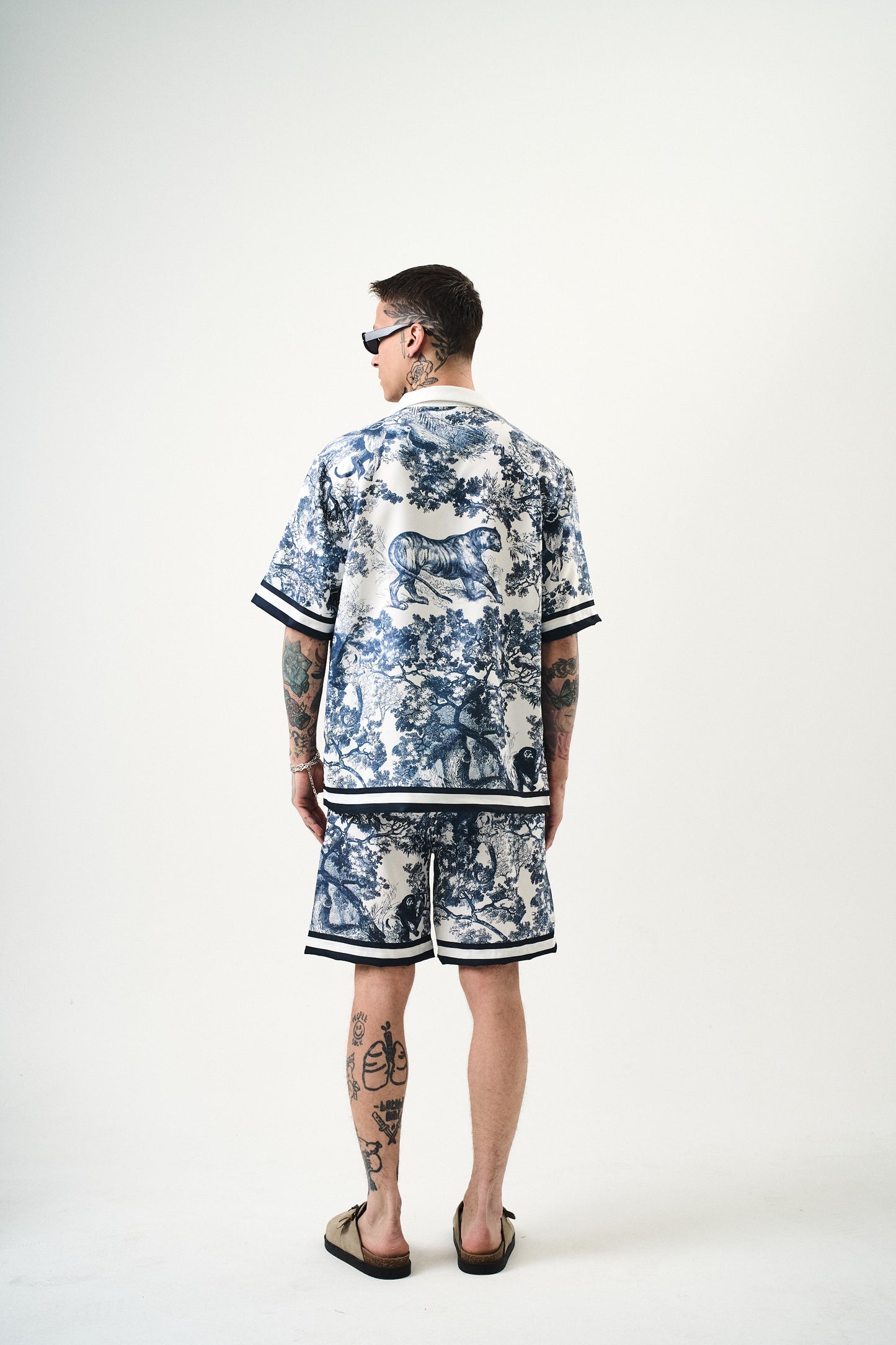 Ensemble Chemise et Short Toile de Jouy Blanc Marine