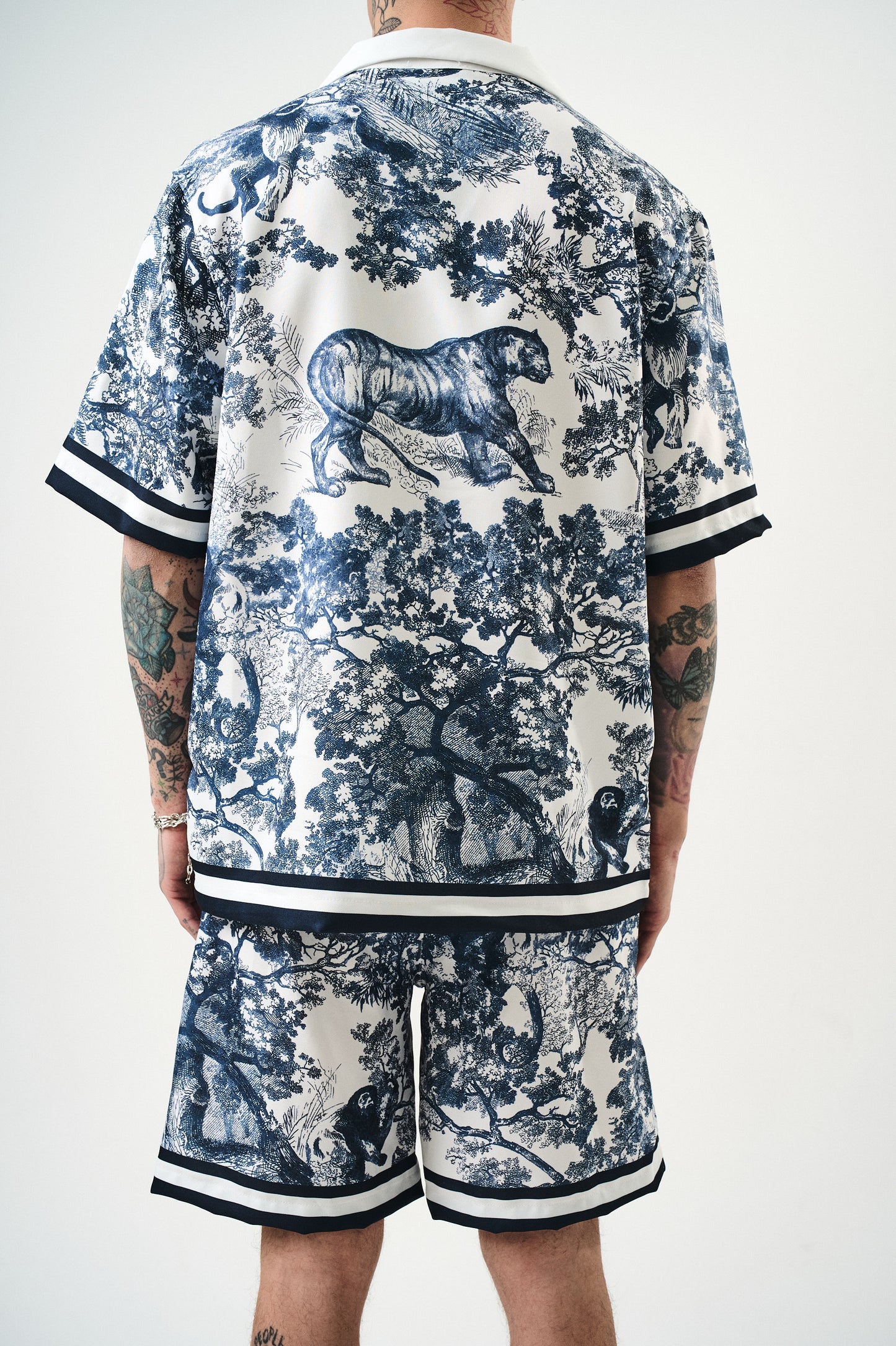 Ensemble Chemise et Short Toile de Jouy Blanc Marine