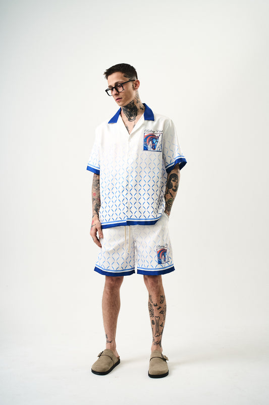 Ensemble Chemise et Short Riding Club Blanc Bleu
