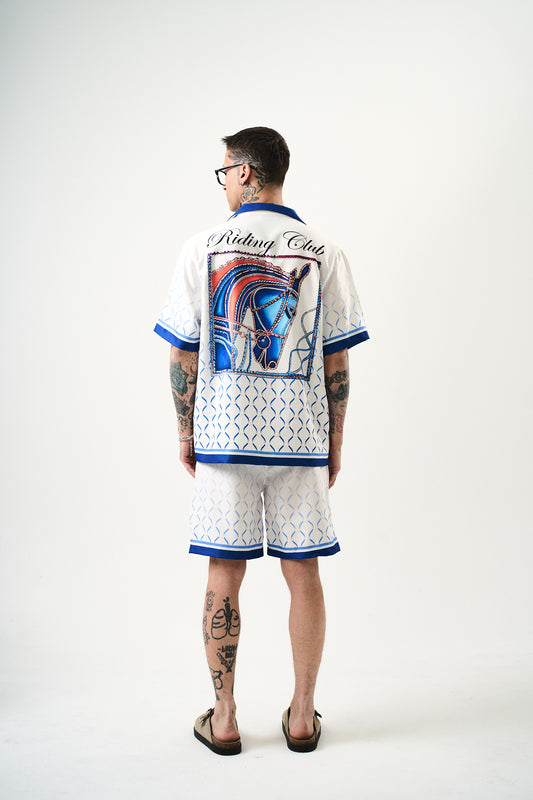 Ensemble Chemise et Short Riding Club Blanc Bleu