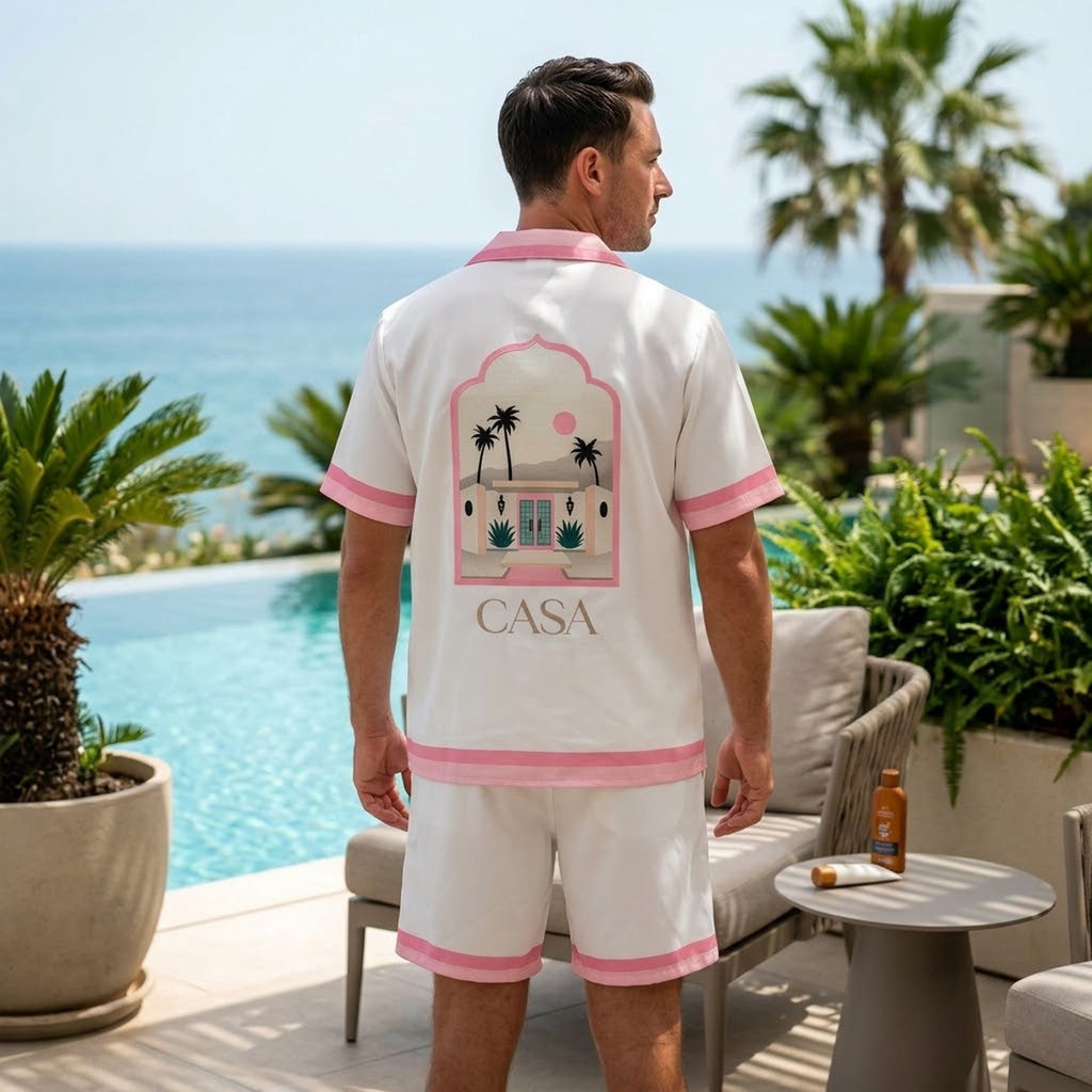 Ensemble chemise et short imprimé Casa bandes contrastantes bonhommeboutique