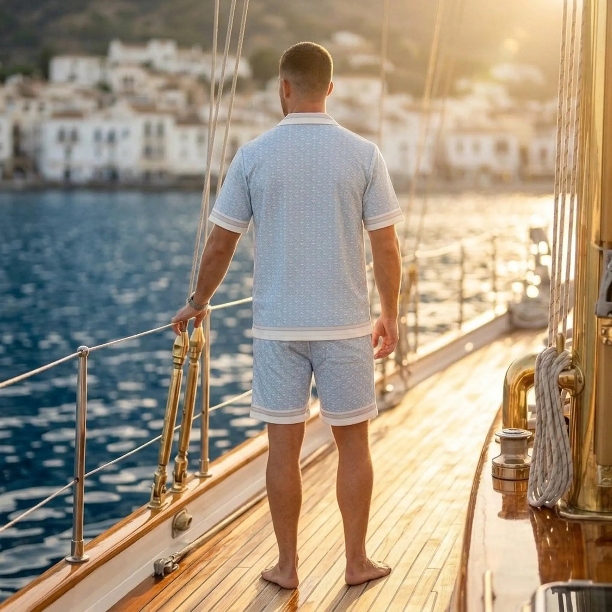 Ensemble chemise et short imprimé géométrique triangles bonhommeboutique