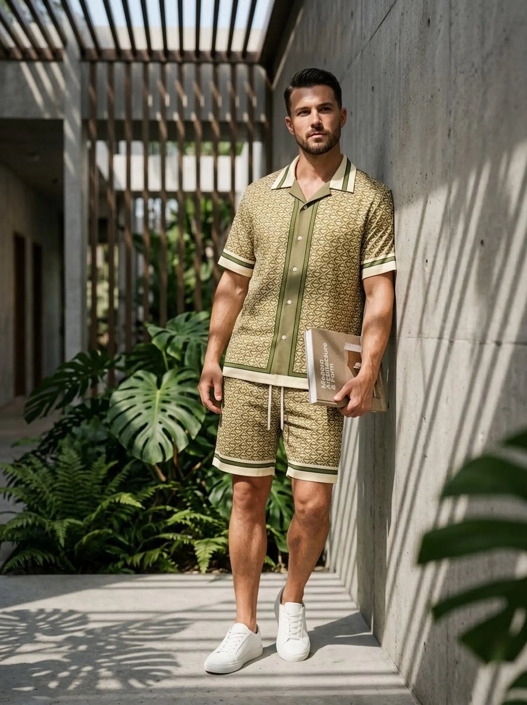 Ensemble chemise et short imprimé géométrique triangles bonhommeboutique