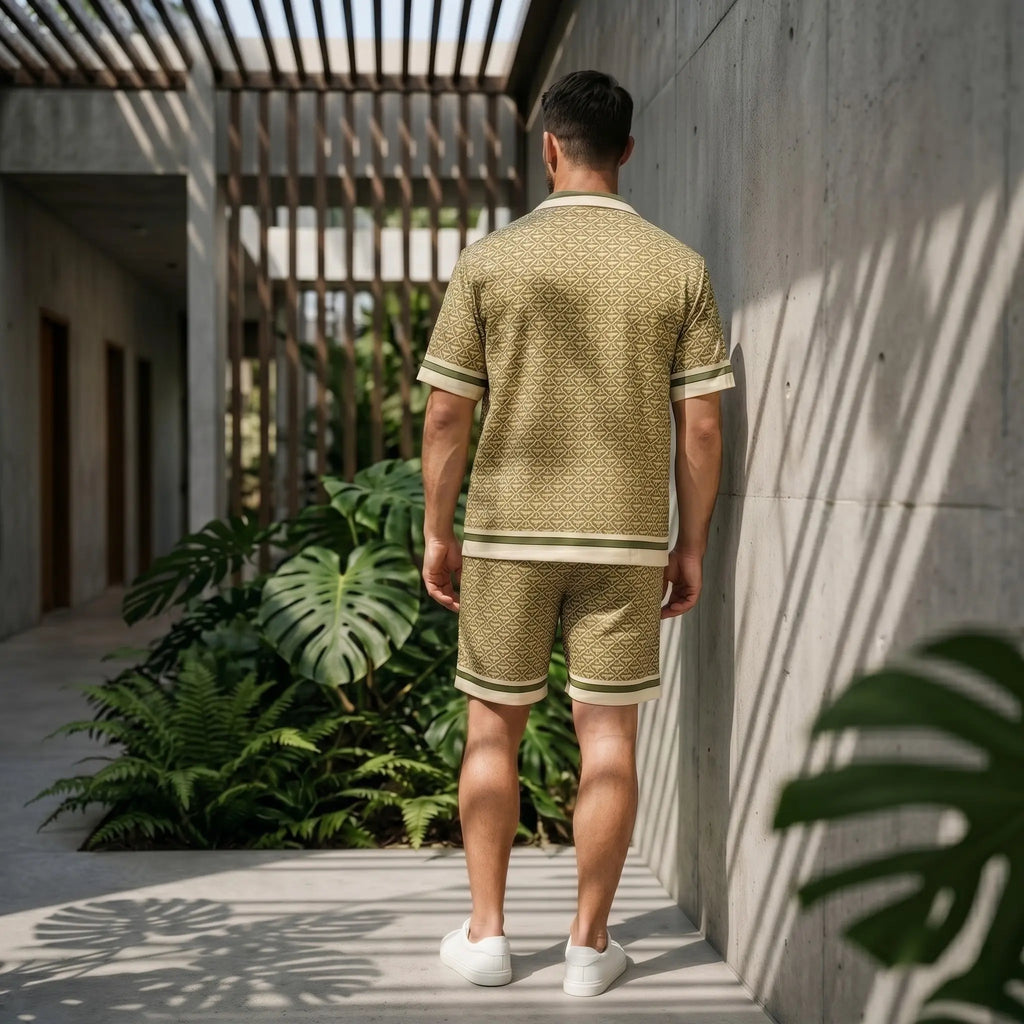 Ensemble chemise et short imprimé géométrique triangles bonhommeboutique