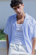 Chemise Homme Col Cubain Rayée Oversize