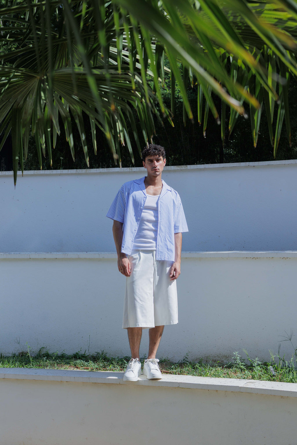Chemise Homme Col Cubain Rayée Oversize