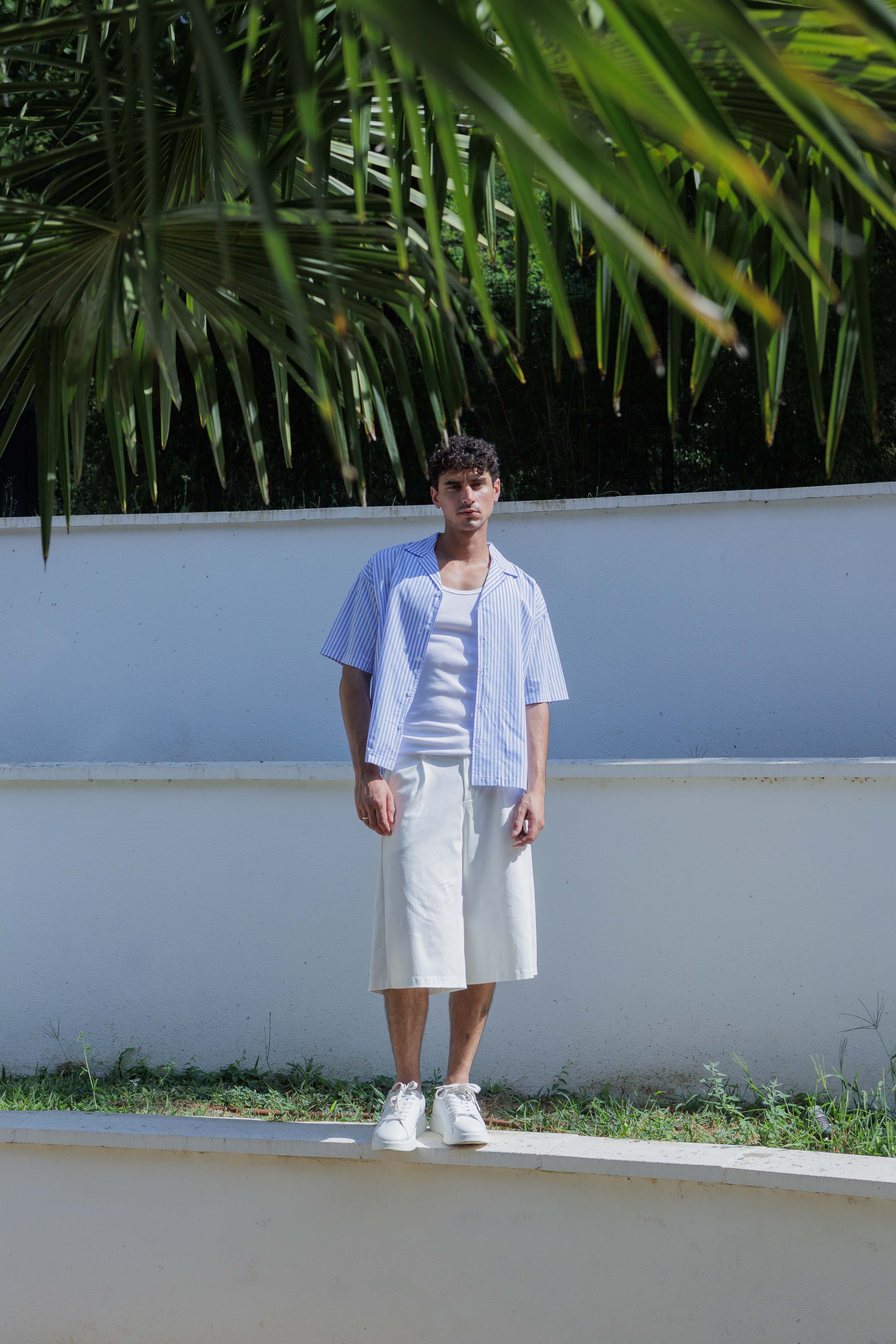Chemise Homme Col Cubain Rayée Oversize