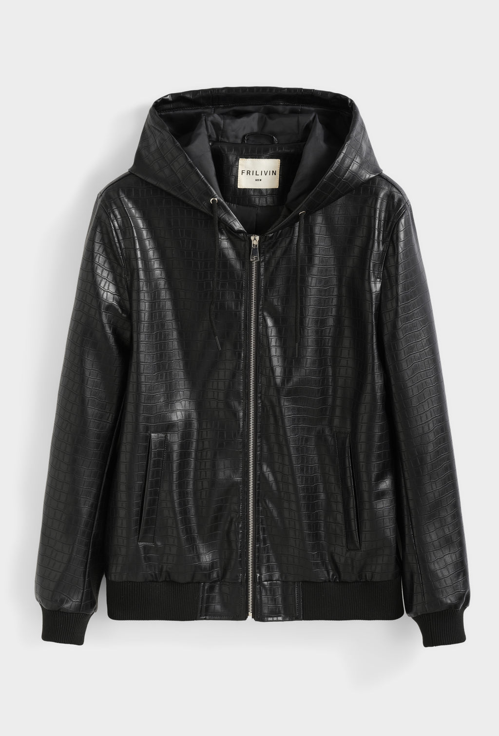 Blouson Homme à Capuche Simili Cuir Effet Croco