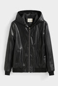 Blouson Homme à Capuche Simili Cuir Effet Croco