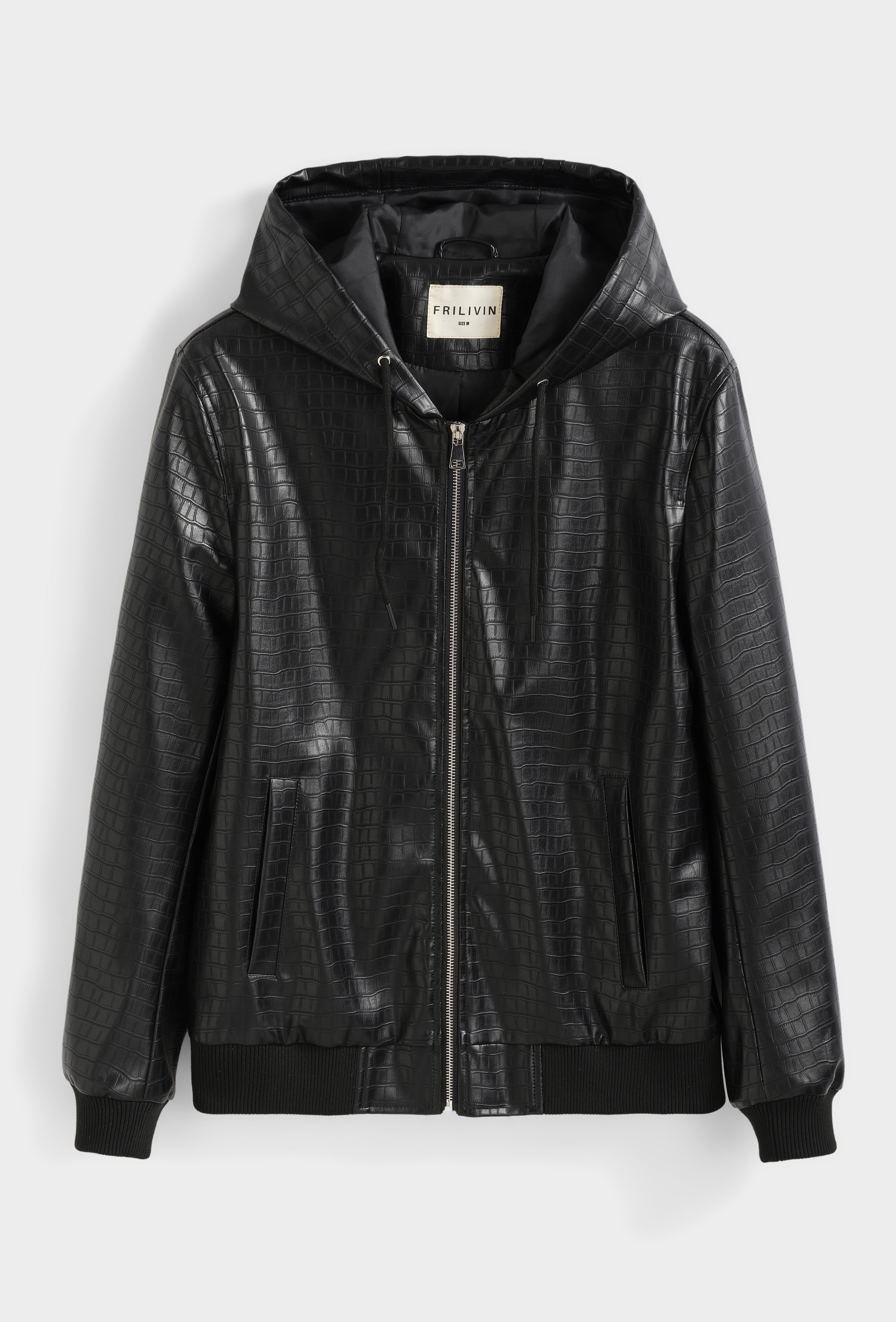 Blouson Homme à Capuche Simili Cuir Effet Croco