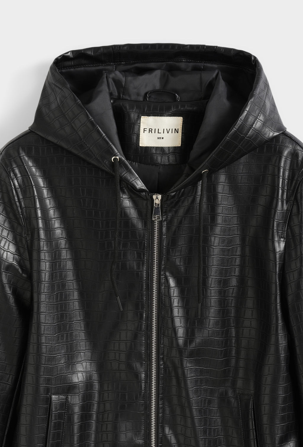 Blouson Homme à Capuche Simili Cuir Effet Croco
