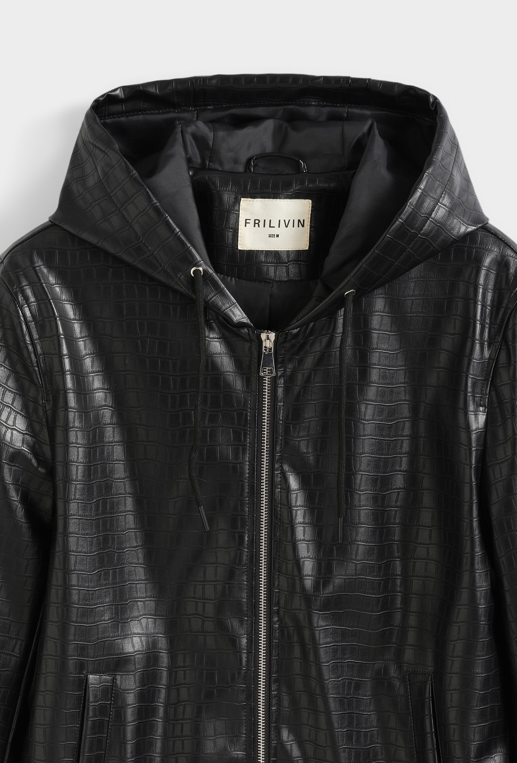 Blouson Homme à Capuche Simili Cuir Effet Croco