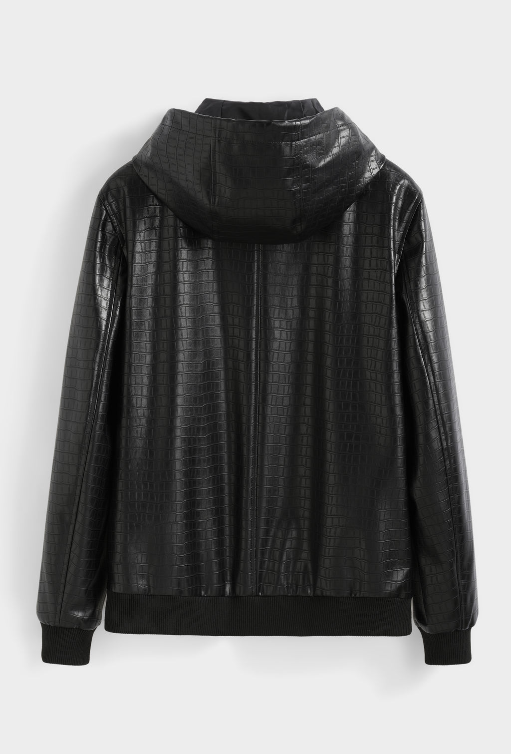 Blouson Homme à Capuche Simili Cuir Effet Croco
