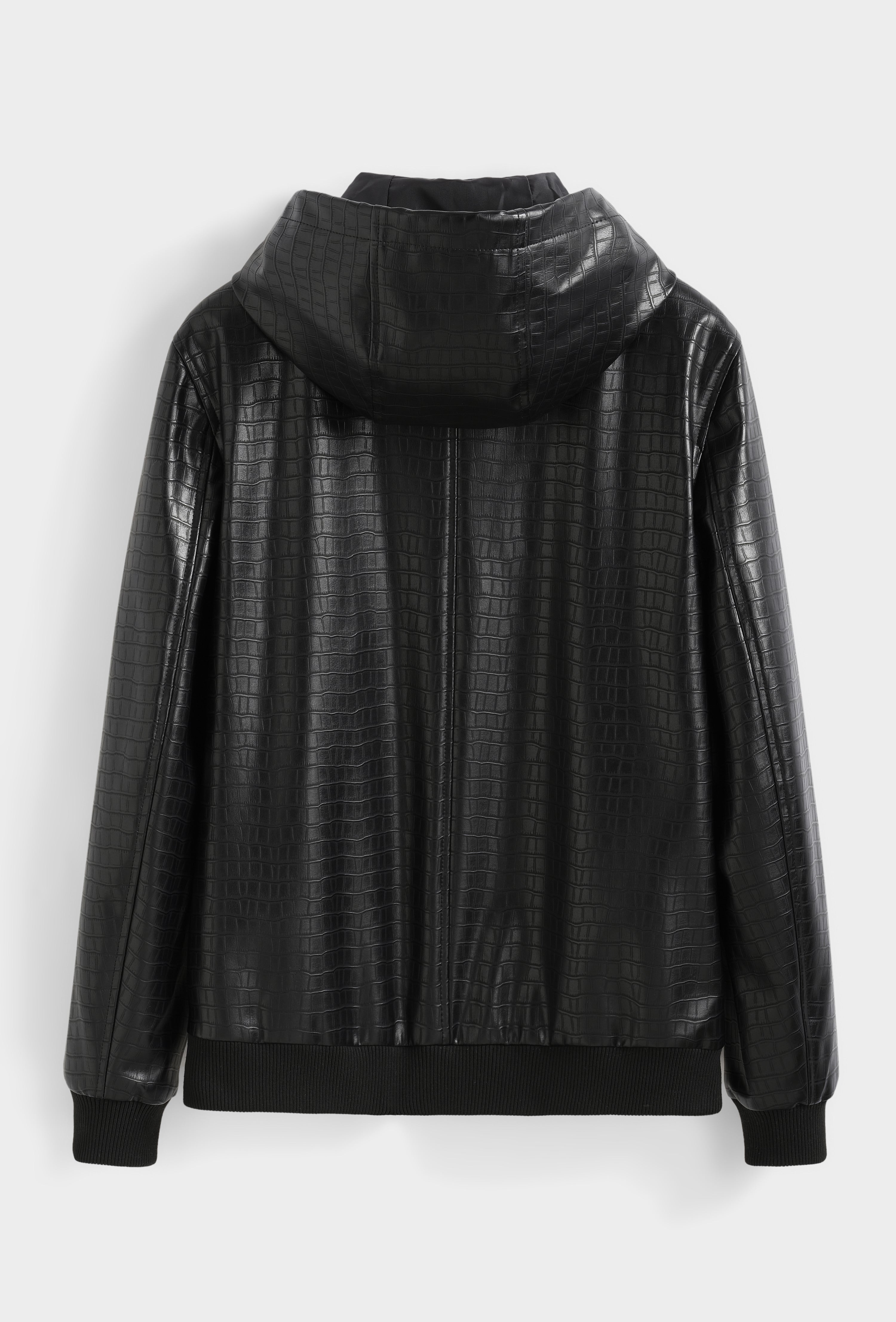 Blouson Homme à Capuche Simili Cuir Effet Croco