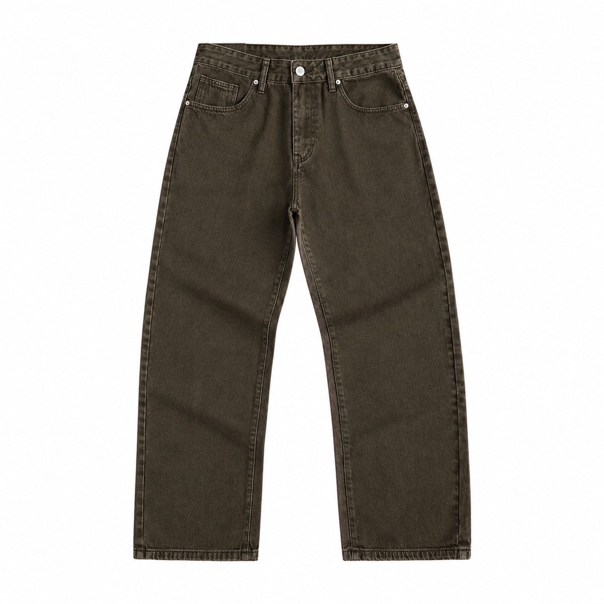 Jean homme baggy coupe large marron délavé, jambe droite ample