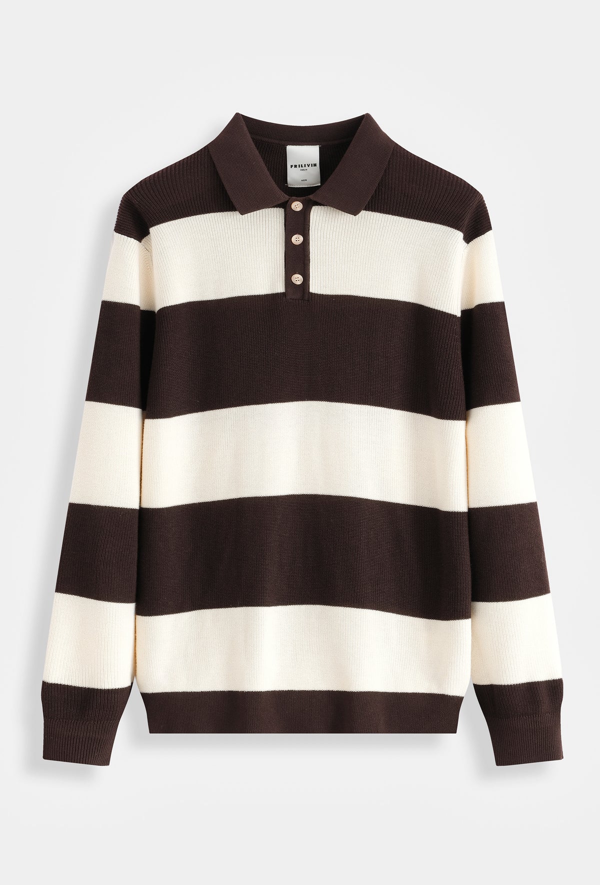 Polo homme manches longues en maille côtelée à larges rayures, style rugby, col polo 3 boutons