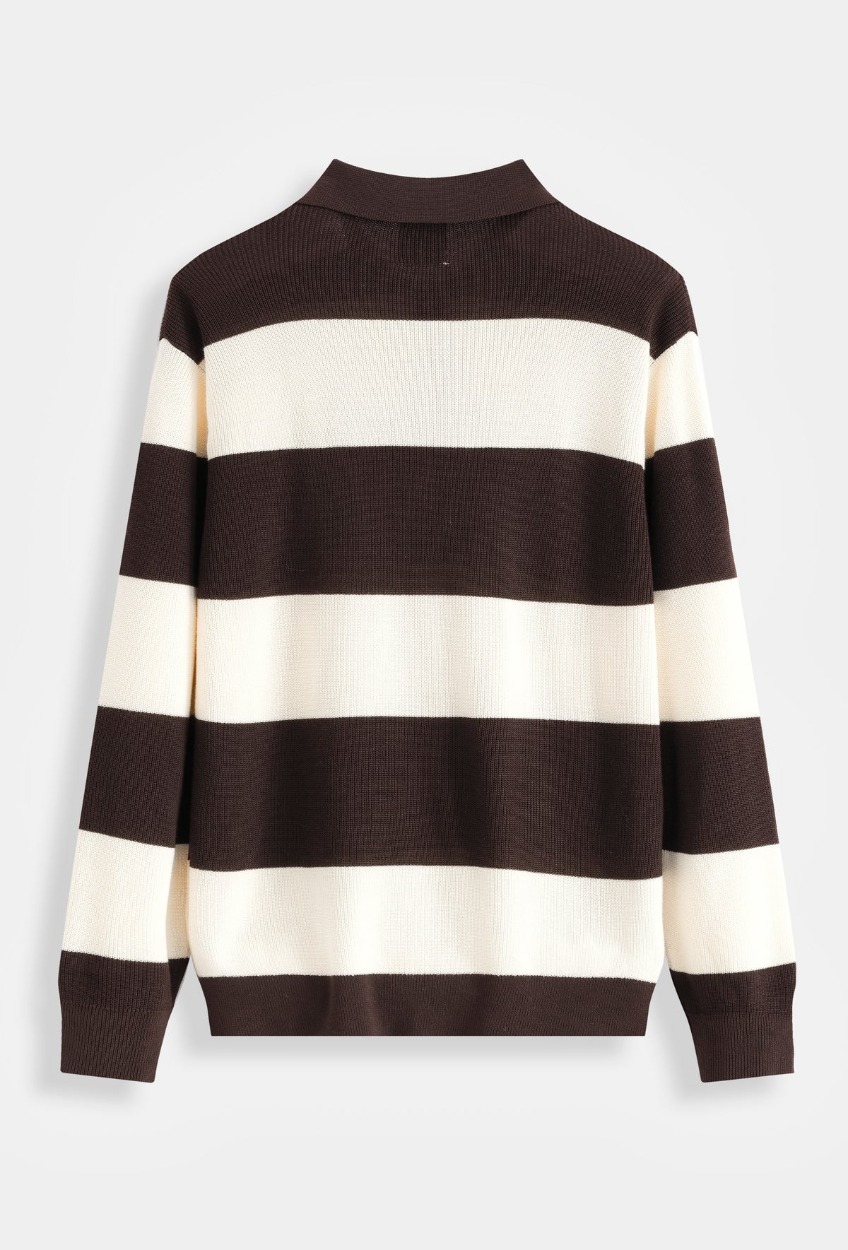 Polo homme manches longues en maille côtelée à larges rayures, style rugby, col polo 3 boutons