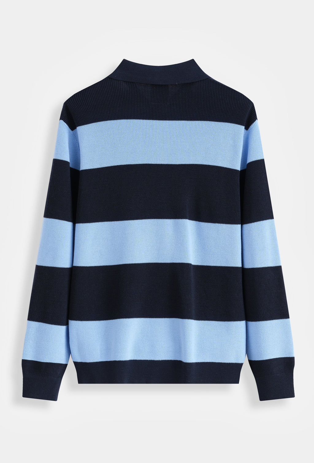 Polo homme manches longues en maille côtelée à larges rayures, style rugby, col polo 3 boutons