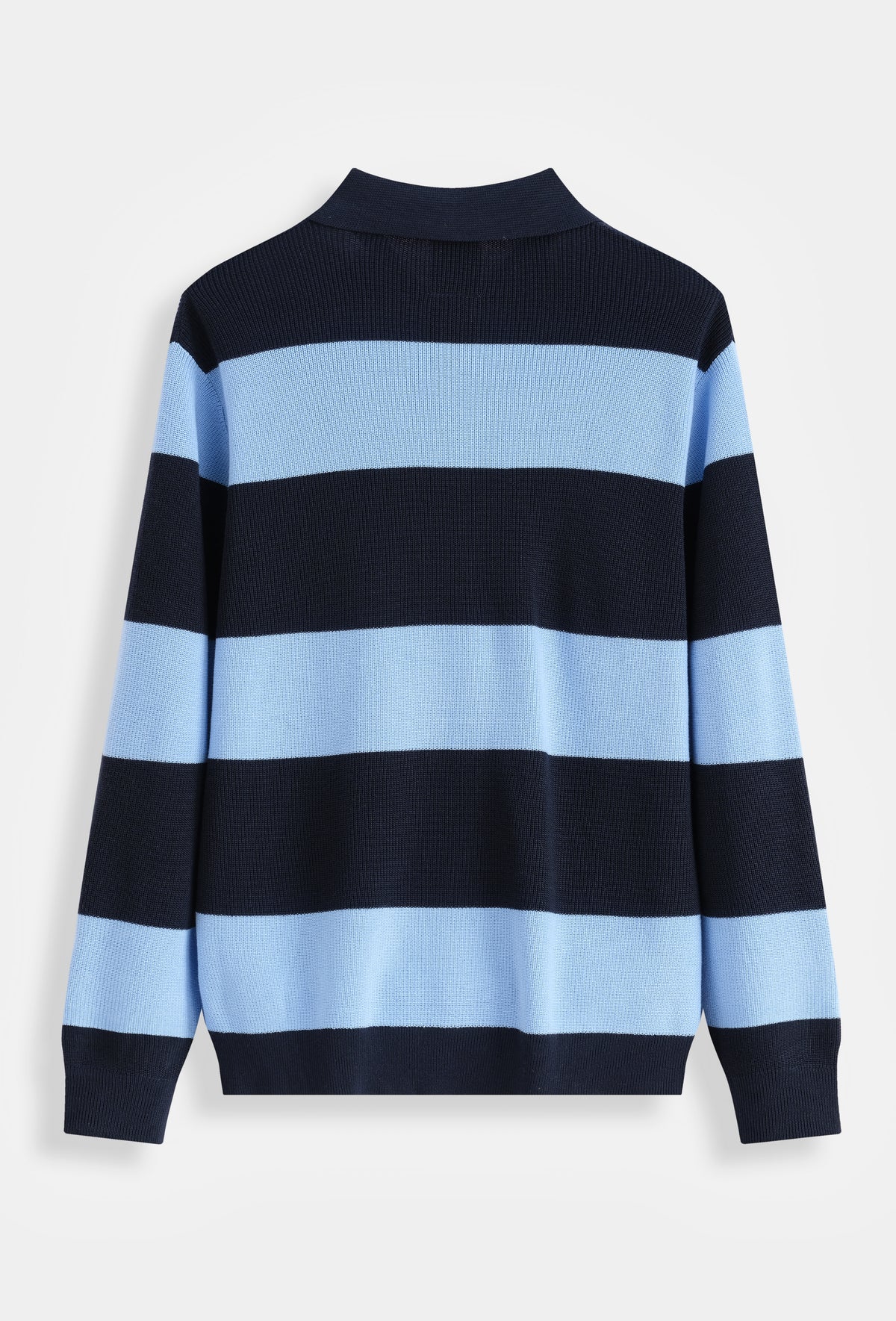 Polo homme manches longues en maille côtelée à larges rayures, style rugby, col polo 3 boutons