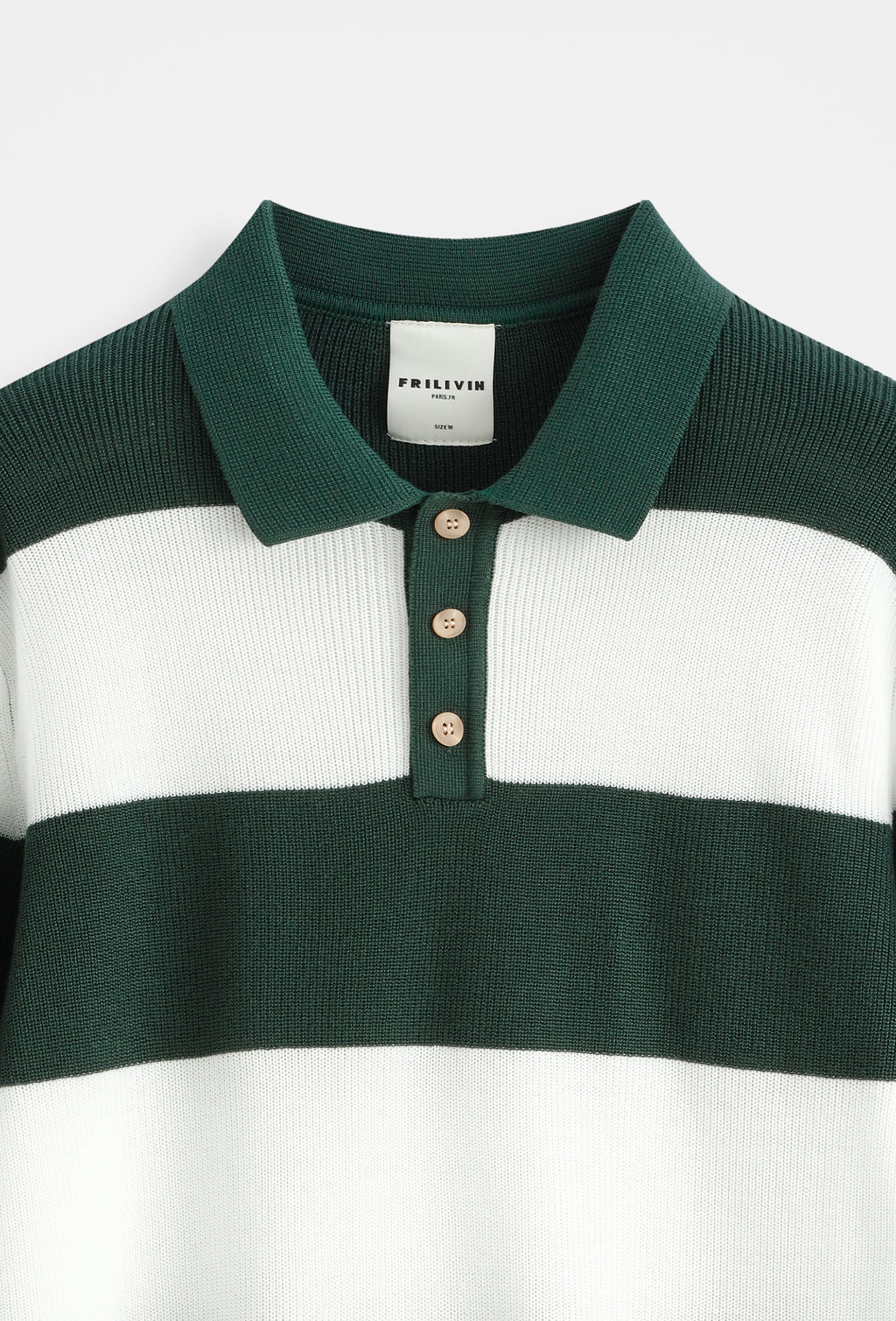 Polo homme manches longues en maille côtelée à larges rayures, style rugby, col polo 3 boutons