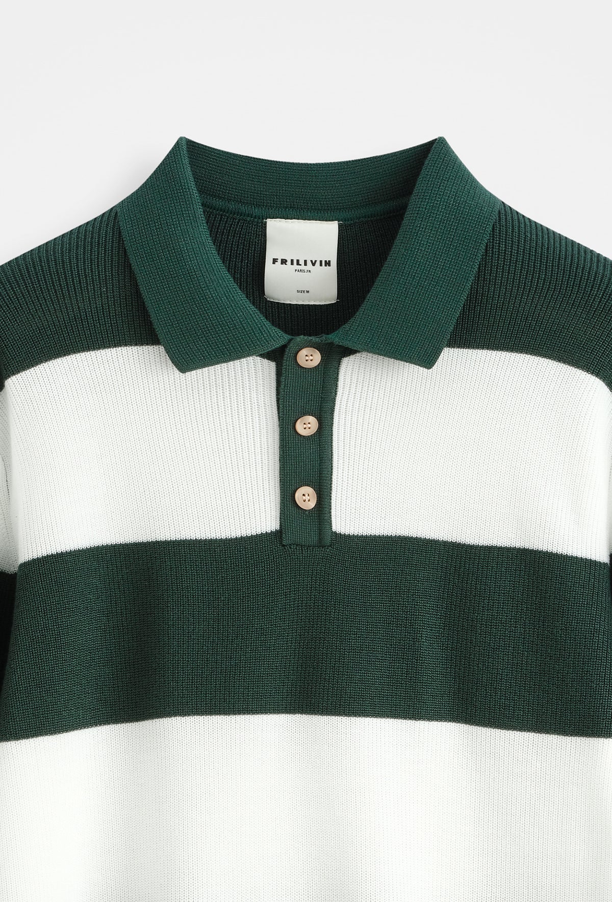 Polo homme manches longues en maille côtelée à larges rayures, style rugby, col polo 3 boutons