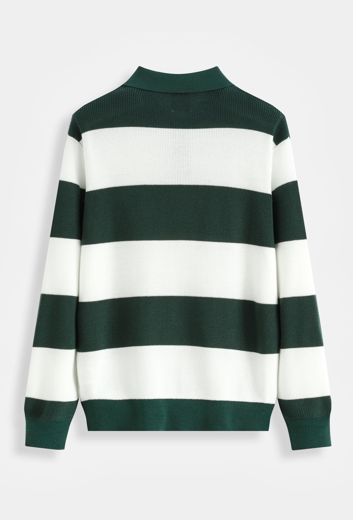 Polo homme manches longues en maille côtelée à larges rayures, style rugby, col polo 3 boutons