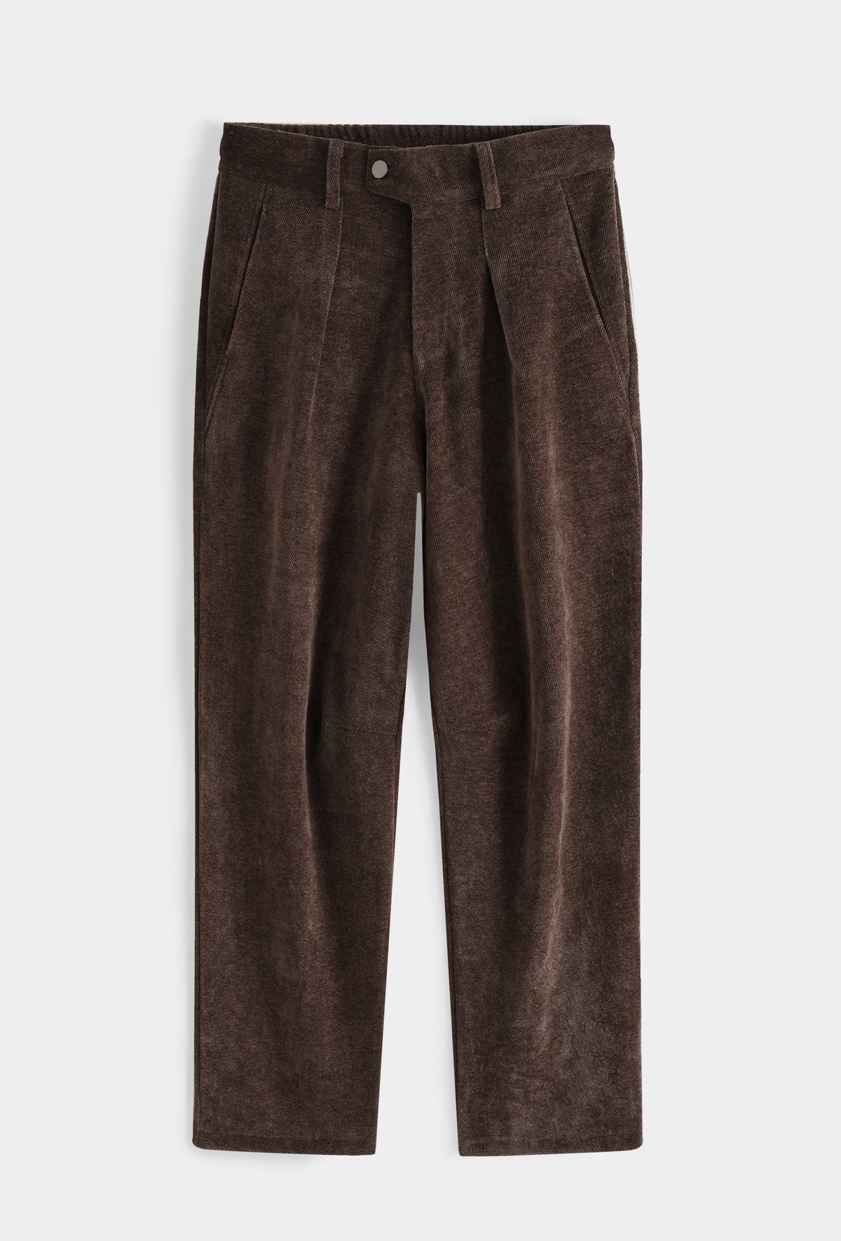 Pantalon homme à pinces en chenille texturée, taille élastiquée, coupe droite fuselée