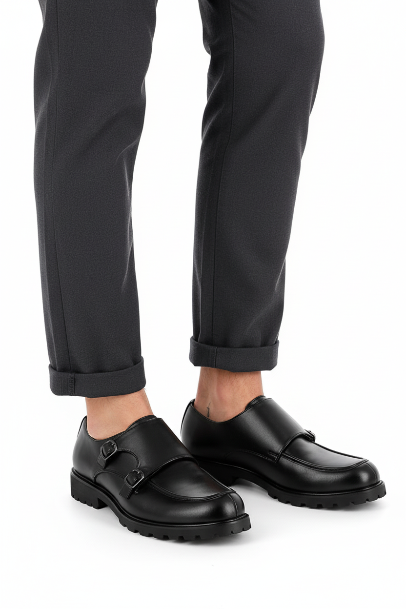 Chaussures Double Boucle Homme à Semelle Crantée Monk Strap