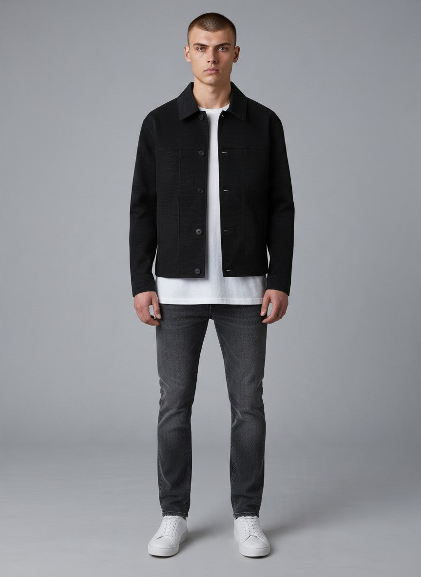 Veste Homme Trucker Simili Cuir Effet Croco
