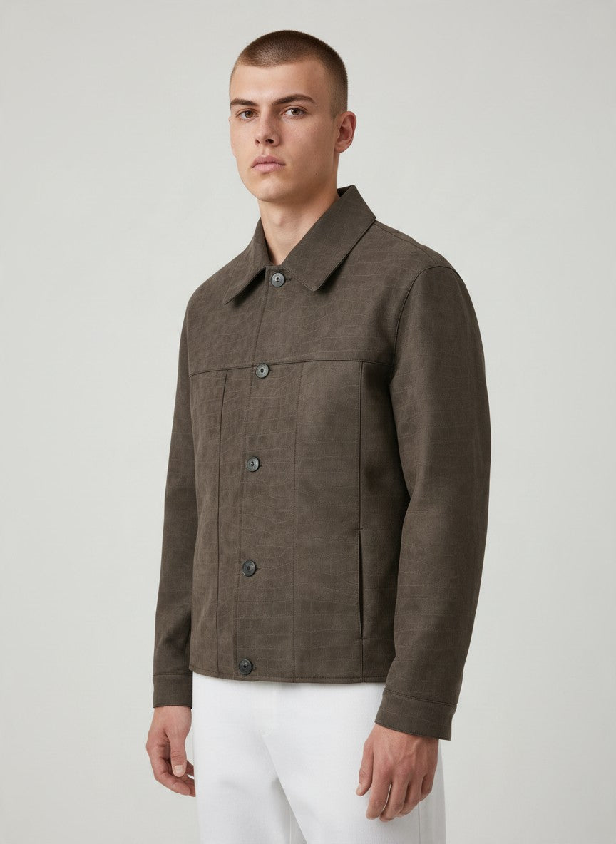 Veste Homme Trucker Simili Cuir Effet Croco