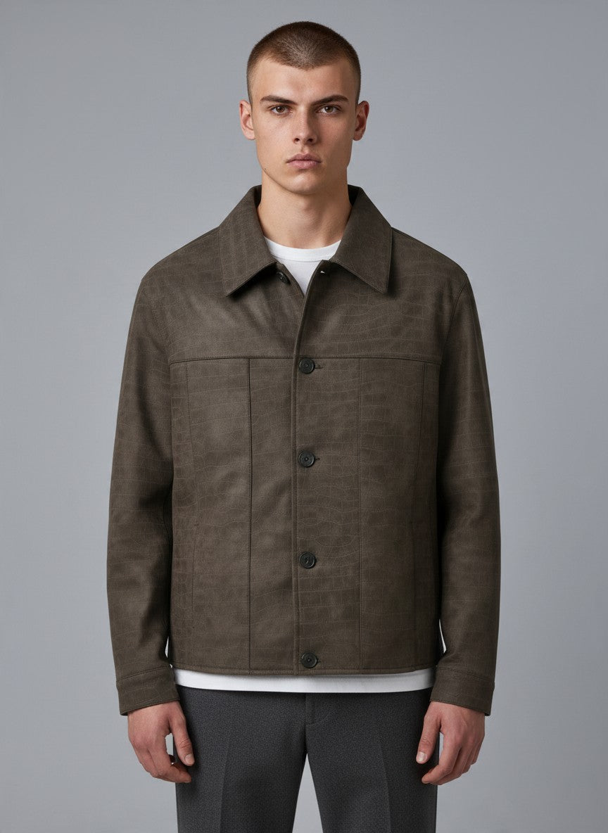 Veste Homme Trucker Simili Cuir Effet Croco