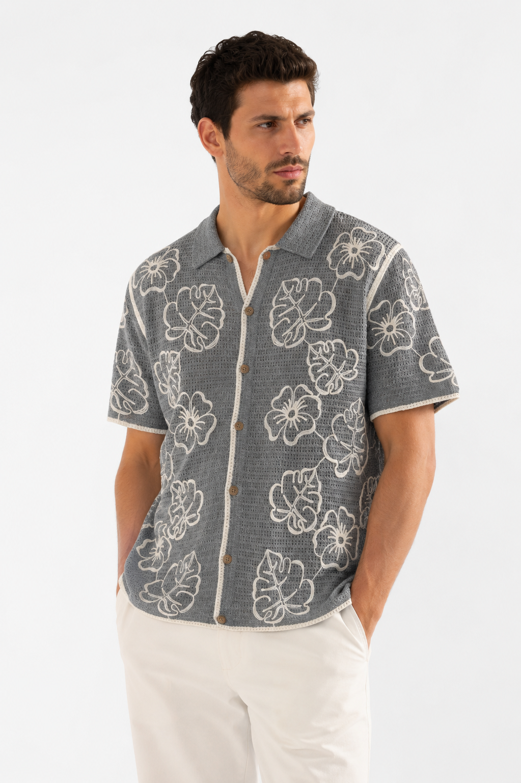 Polo Crochet Homme Fleuri Style Estival et Tendance