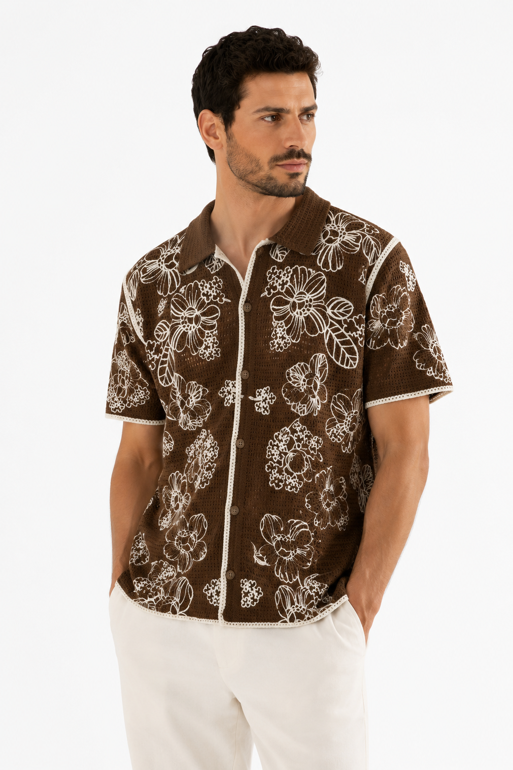 Polo Crochet Homme Fleuri Style Estival et Tendance