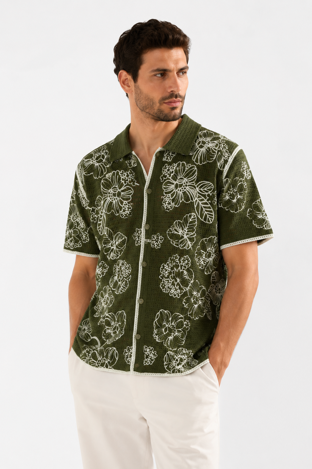Polo Crochet Homme Fleuri Style Estival et Tendance