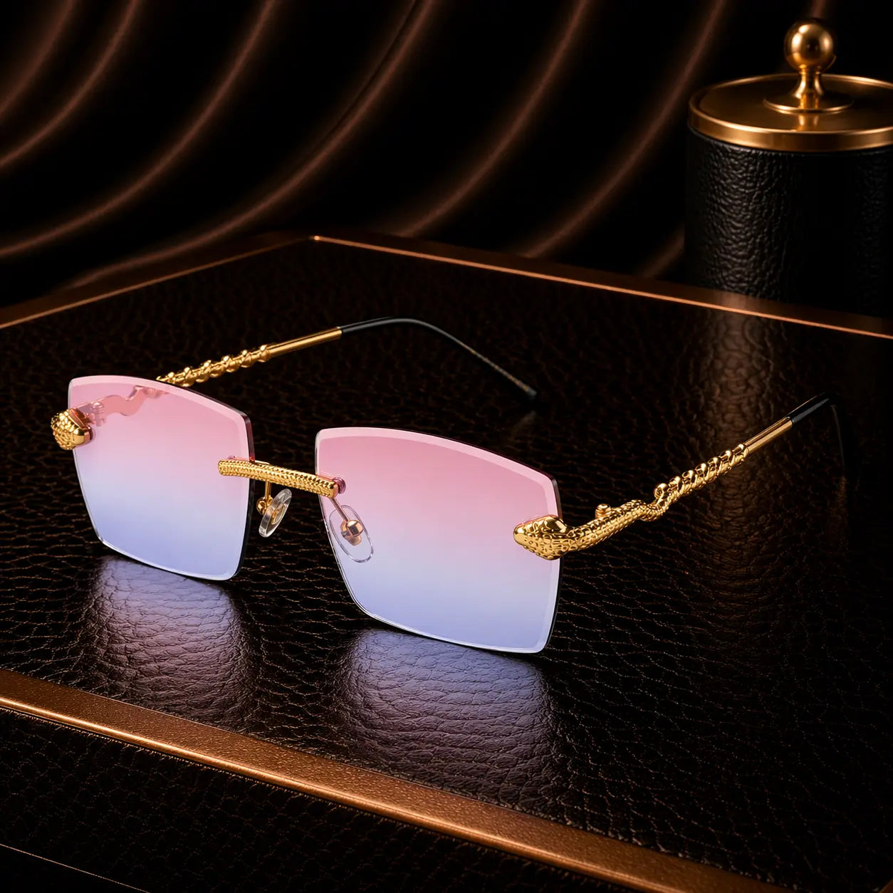 Lunettes de soleil rectangulaires monture dorée tressée bonhommeboutique