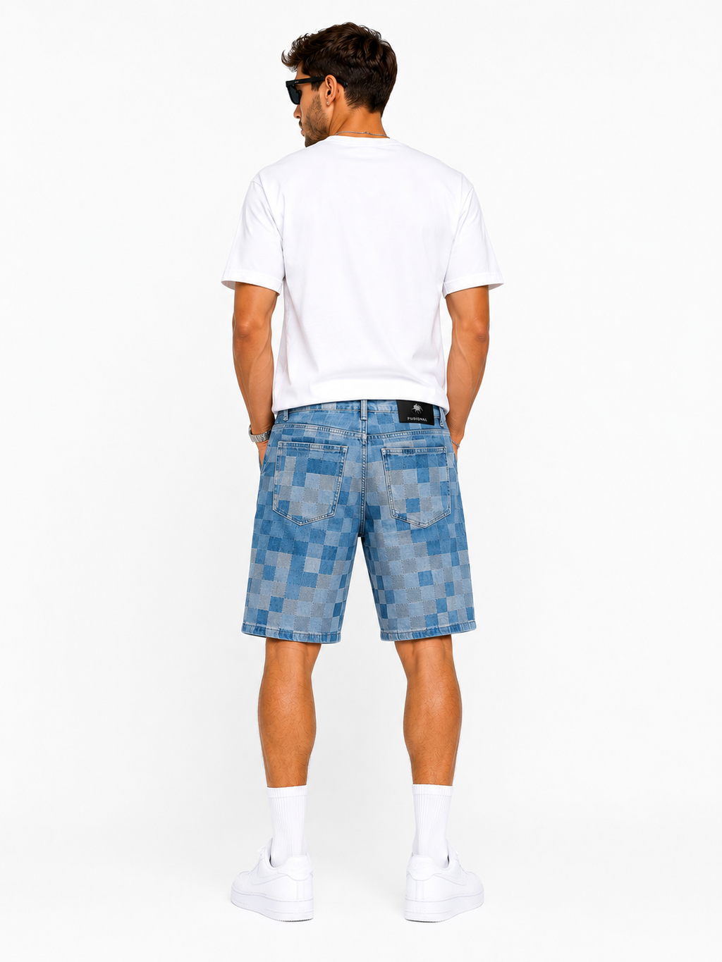 Short en jean homme motif patchwork Style streetwear tendance