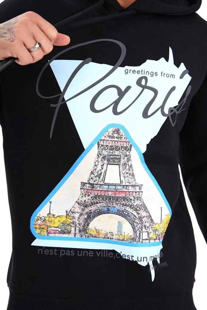 Sweat capuche Paris noir bonhomme